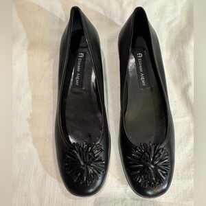 Etienne Aigner Black Leather Pom Pom Flats